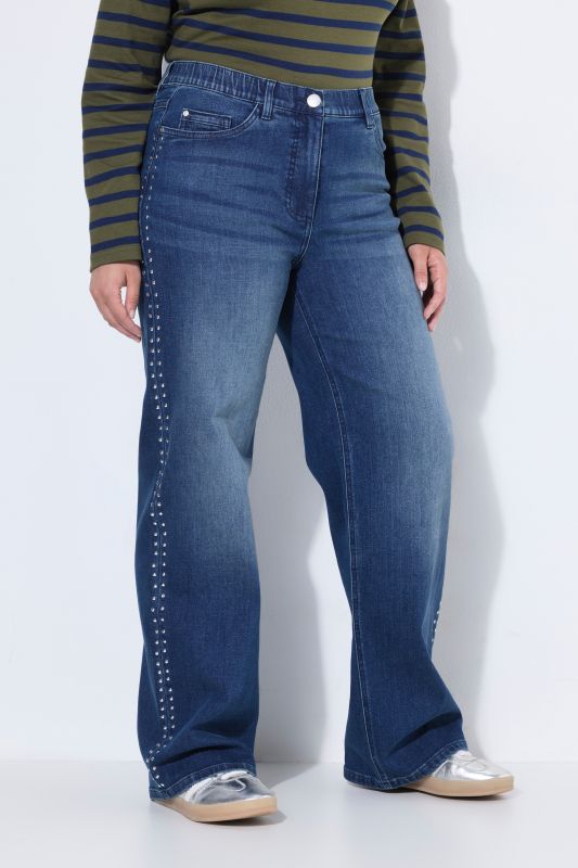 Rivet Studded Wide Leg Comfort Waist Jeans