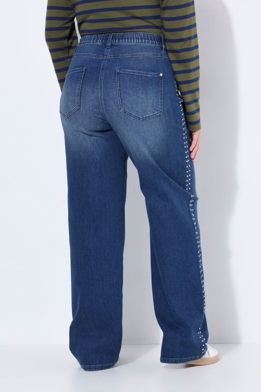 Rivet Studded Wide Leg Comfort Waist Jeans