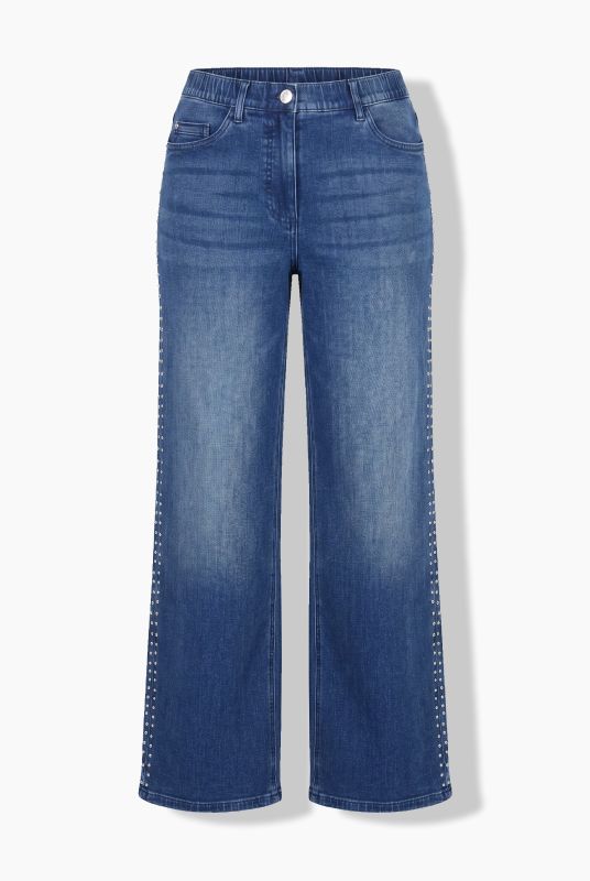 Rivet Studded Wide Leg Comfort Waist Jeans