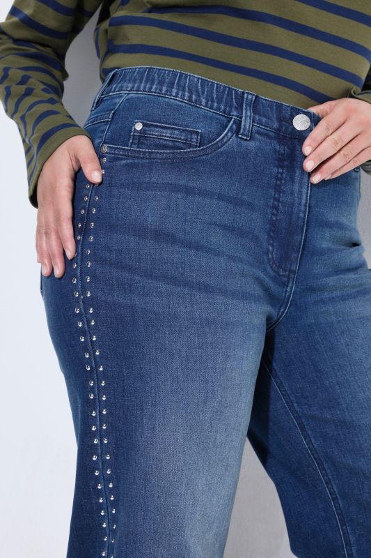 Rivet Studded Wide Leg Comfort Waist Jeans