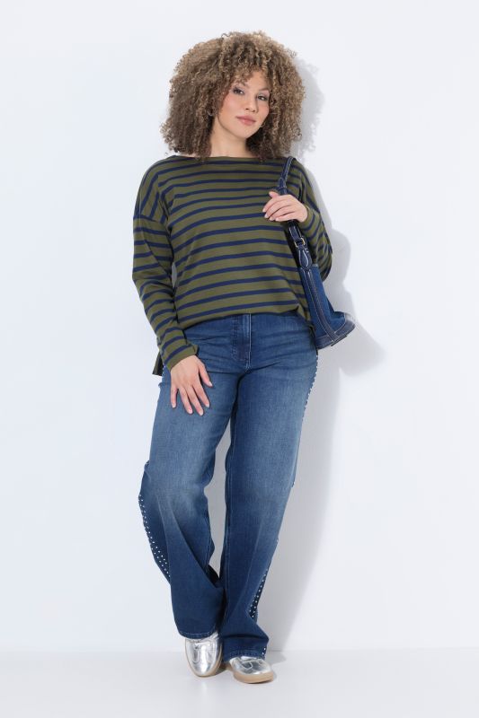 Rivet Studded Wide Leg Comfort Waist Jeans