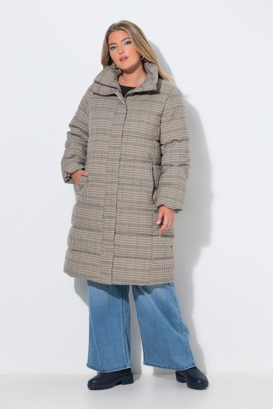 Long Quilted Houndstooth Coat