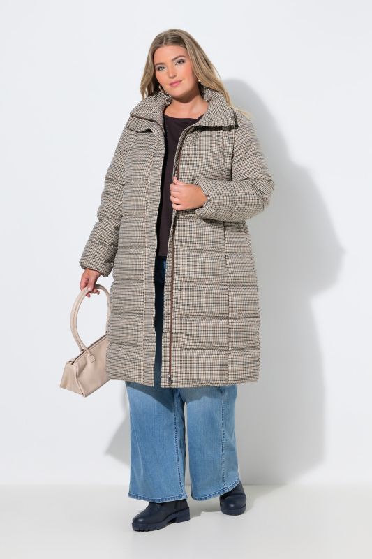 Long Quilted Houndstooth Coat