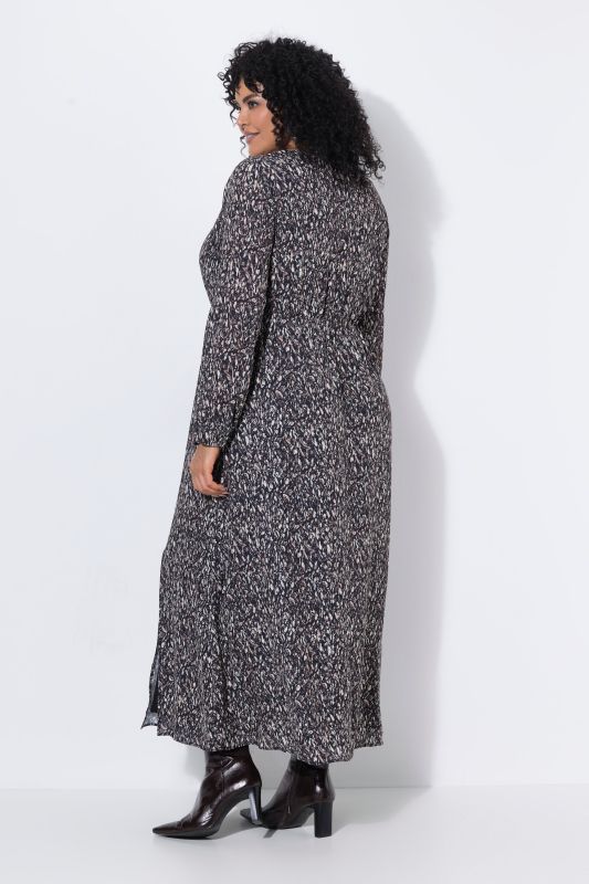 Abstract Print Long Sleeve Maxi Dress