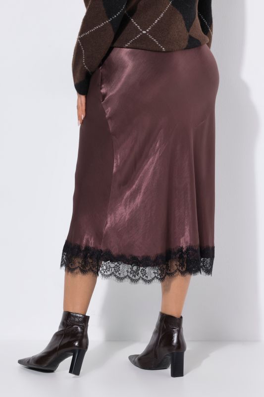 Lace Trimmed Elastic Waist Satin Skirt