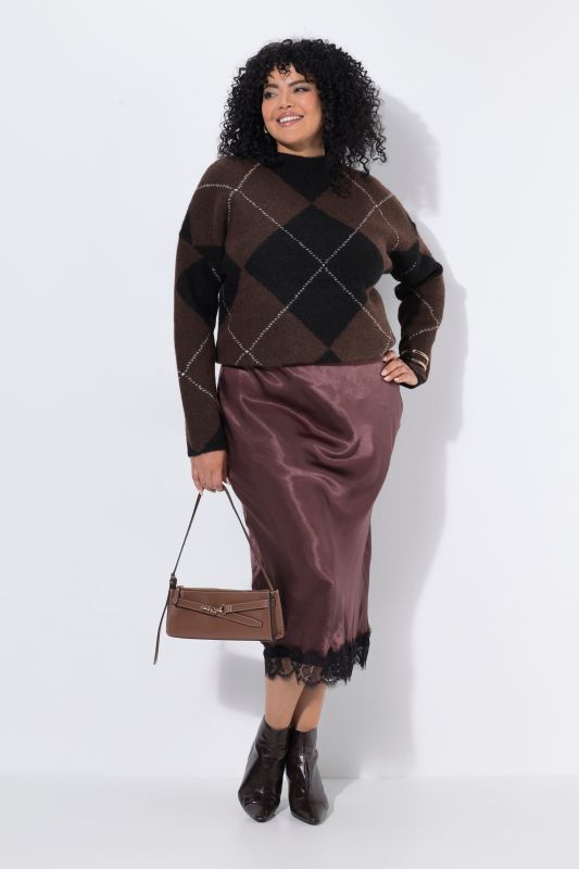 Lace Trimmed Elastic Waist Satin Skirt
