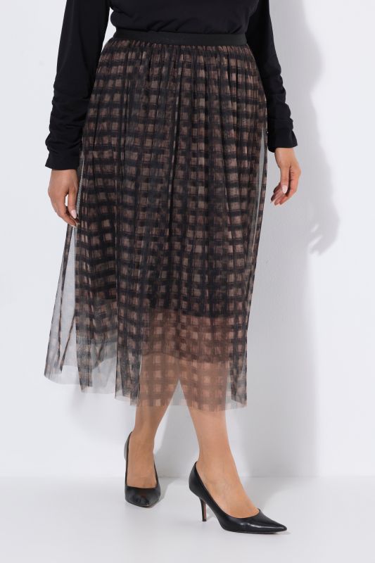 Checkered Layered Tulle Elastic Waist Skirt