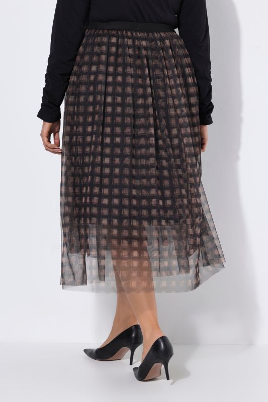 Checkered Layered Tulle Elastic Waist Skirt