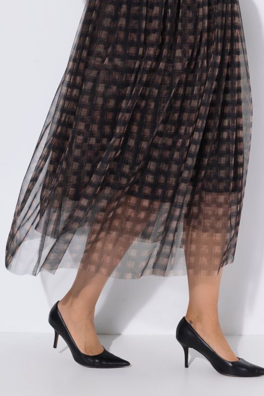 Checkered Layered Tulle Elastic Waist Skirt