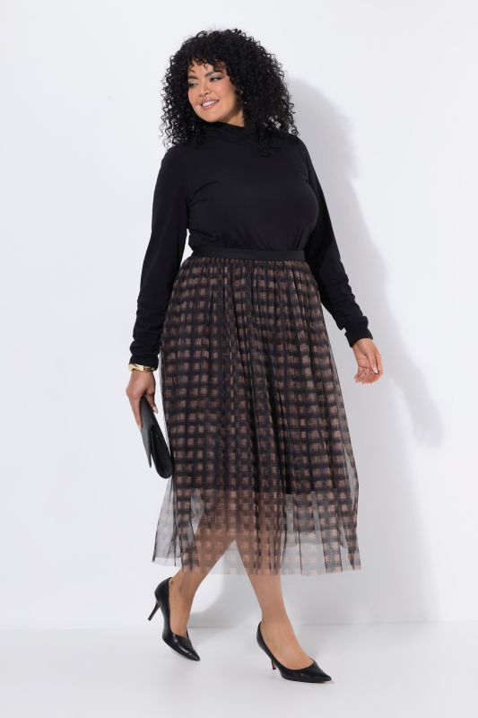 Checkered Layered Tulle Elastic Waist Skirt