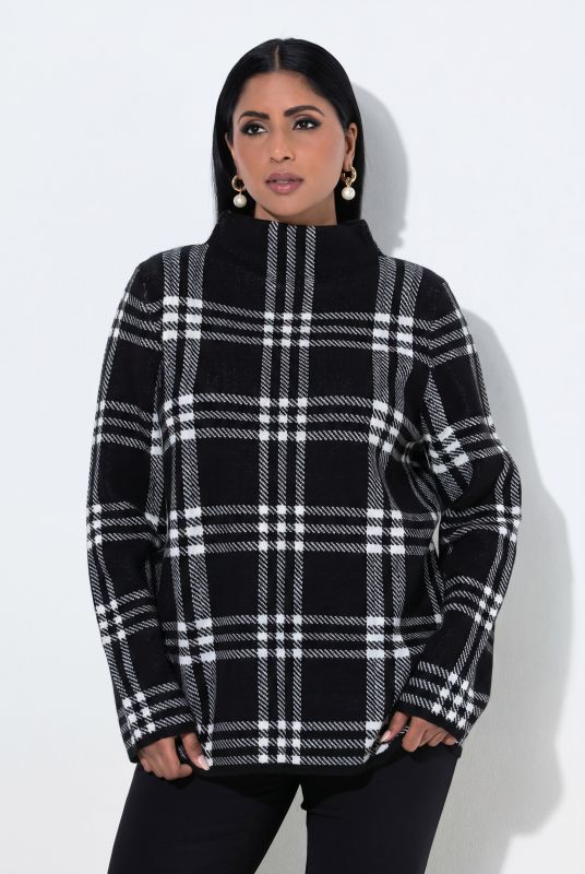 Sparkling Plaid Turtleneck Sweater