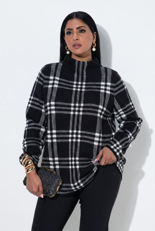 Sparkling Plaid Turtleneck Sweater