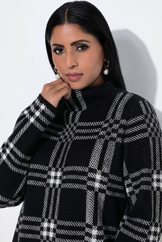 Sparkling Plaid Turtleneck Sweater