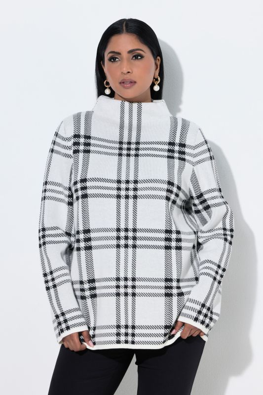 Sparkling Plaid Turtleneck Sweater