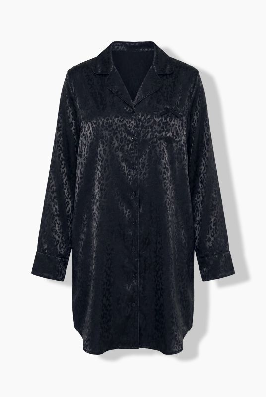 TruYou Lapel Collar Leopard Print Nightgown