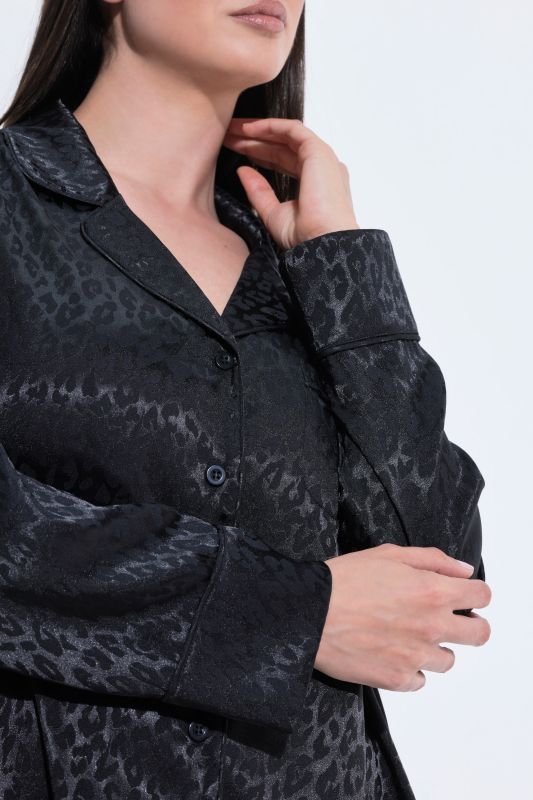 TruYou Lapel Collar Leopard Print Nightgown