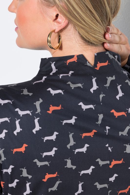 Dachshund Print Long Sleeve Button-Down Blouse