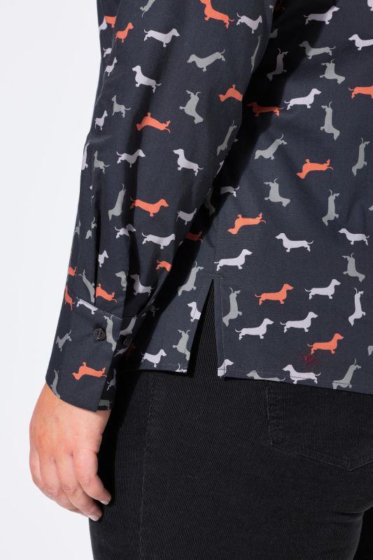 Dachshund Print Long Sleeve Button-Down Blouse