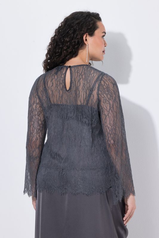 Satin and Lace Layered Long Sleeve Blouse