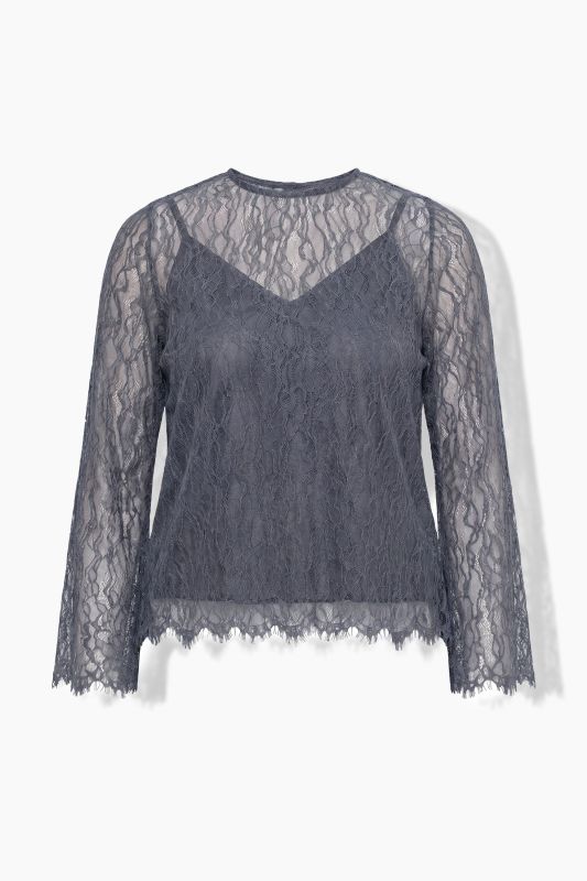 Satin and Lace Layered Long Sleeve Blouse