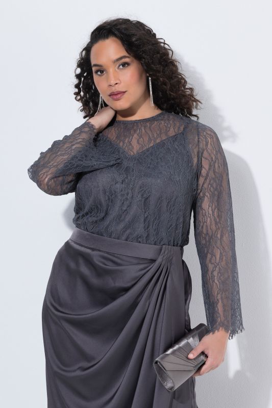 Satin and Lace Layered Long Sleeve Blouse