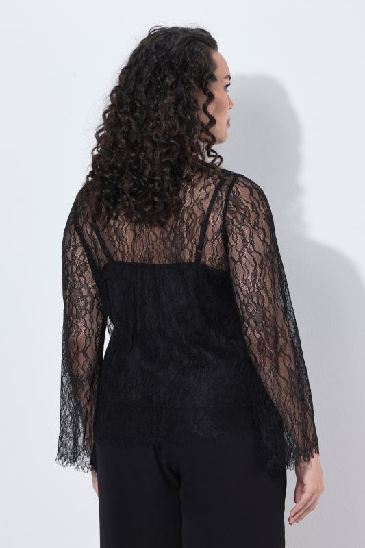 Satin and Lace Layered Long Sleeve Blouse