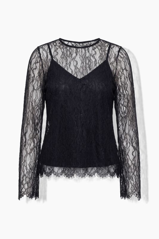 Satin and Lace Layered Long Sleeve Blouse