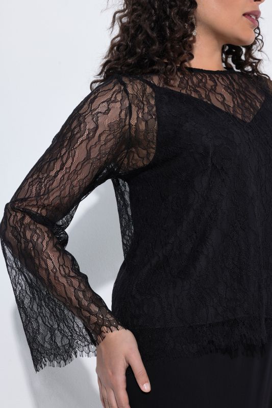 Satin and Lace Layered Long Sleeve Blouse
