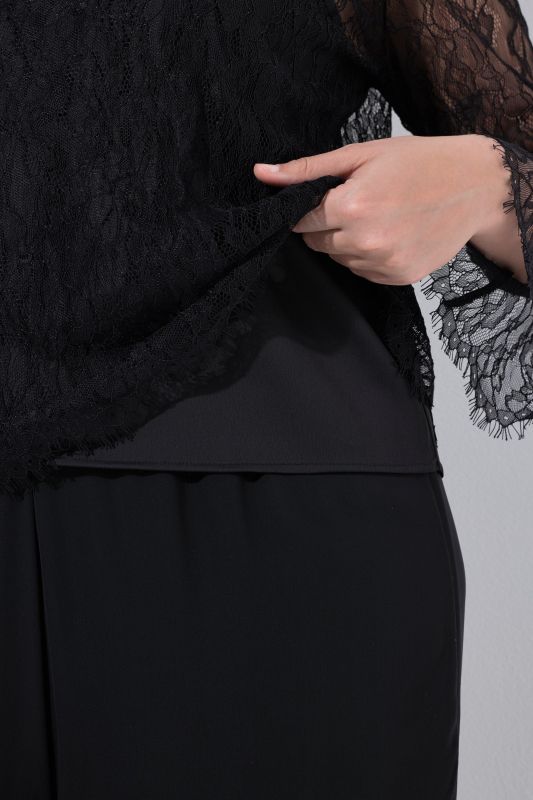 Satin and Lace Layered Long Sleeve Blouse