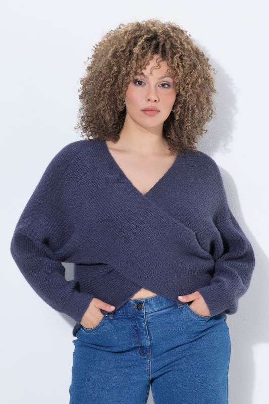 Wrap Look V-Neck Long Sleeve Sweater