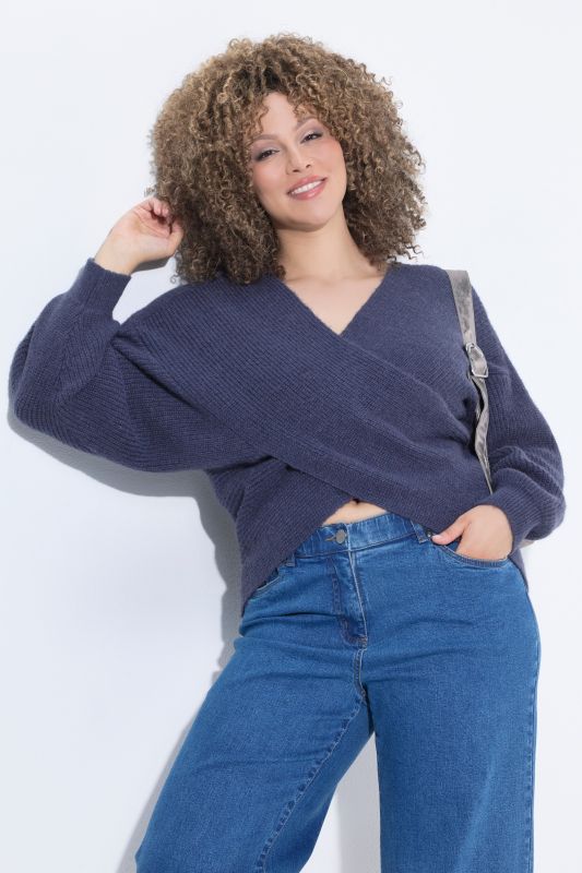 Wrap Look V-Neck Long Sleeve Sweater