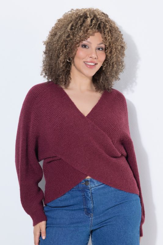 Wrap Look V-Neck Long Sleeve Sweater