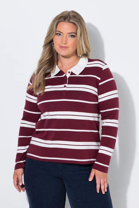 Mixed Stripe Long Sleeve Polo Blouse