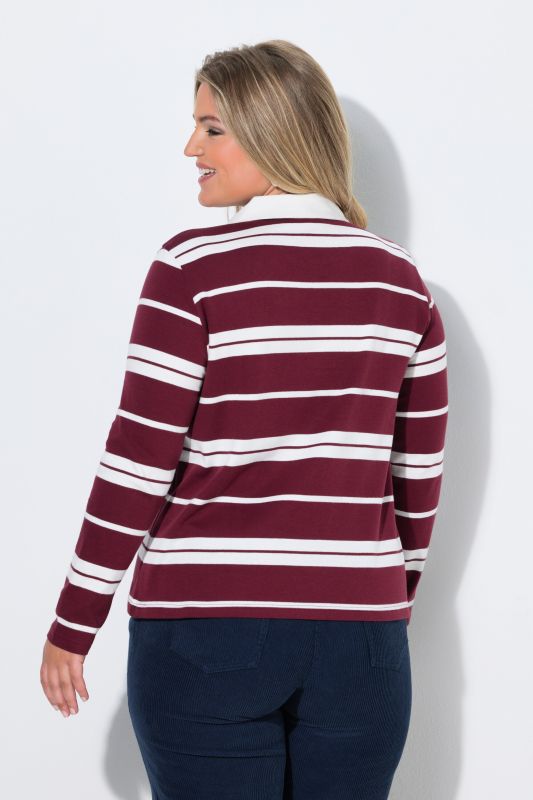 Mixed Stripe Long Sleeve Polo Blouse