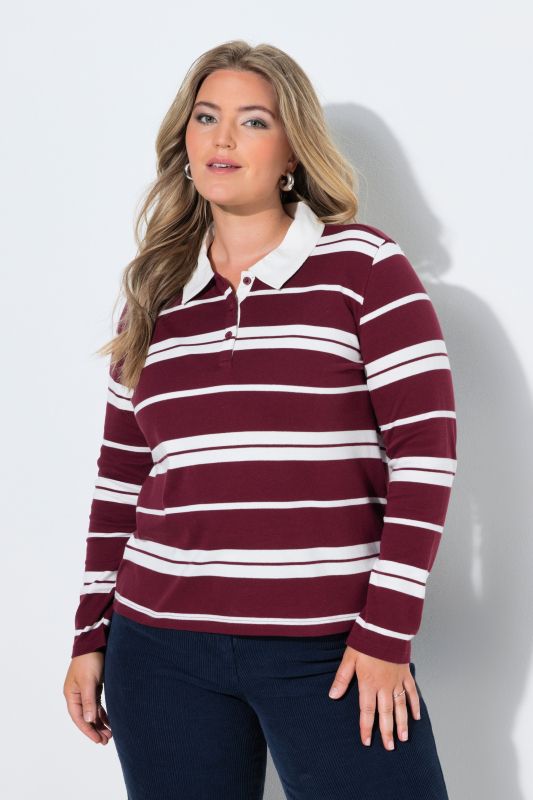 Mixed Stripe Long Sleeve Polo Blouse