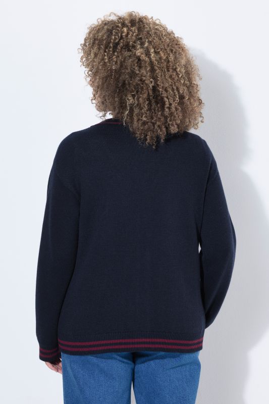 Striped Edge V-Neck Wool-Blend Cardigan