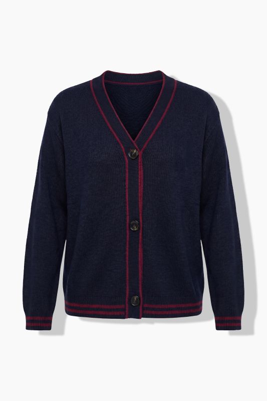 Striped Edge V-Neck Wool-Blend Cardigan
