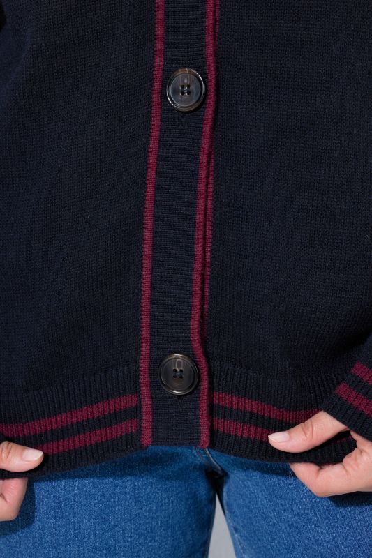 Striped Edge V-Neck Wool-Blend Cardigan