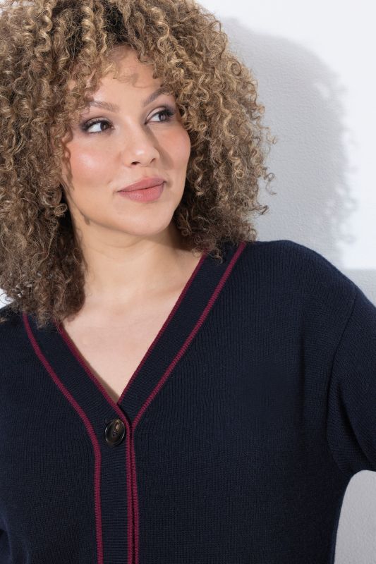 Striped Edge V-Neck Wool-Blend Cardigan