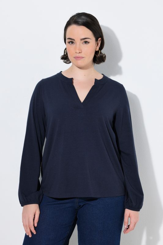 Modal Blend Split Neck Long Sleeve Blouse