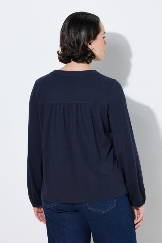 Modal Blend Split Neck Long Sleeve Blouse