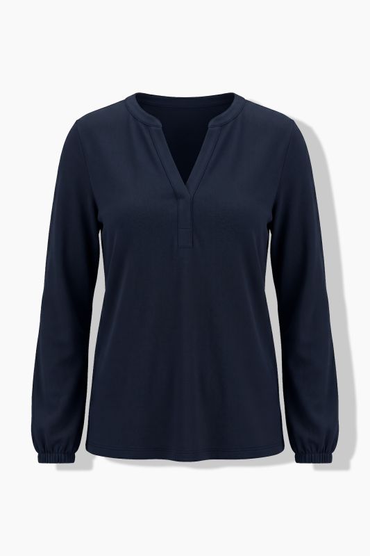 Modal Blend Split Neck Long Sleeve Blouse