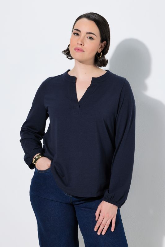 Modal Blend Split Neck Long Sleeve Blouse