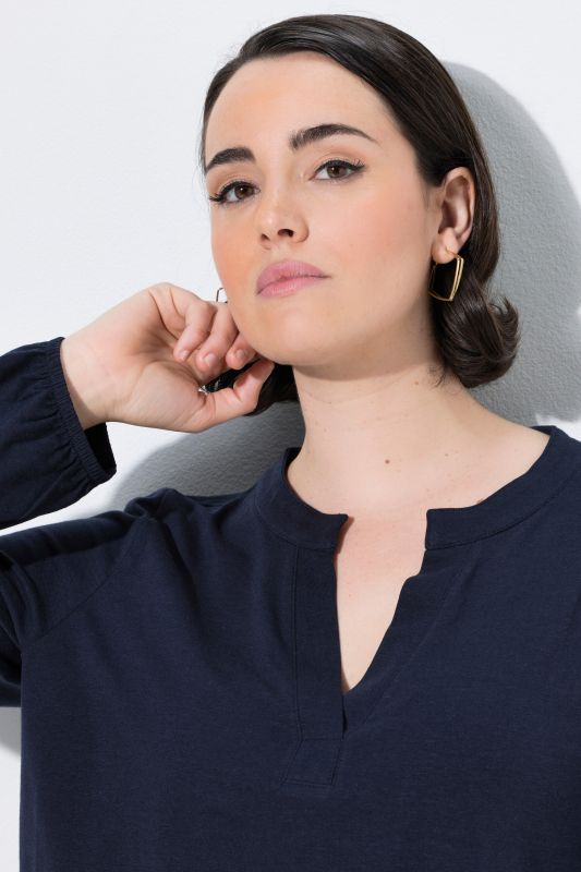 Modal Blend Split Neck Long Sleeve Blouse