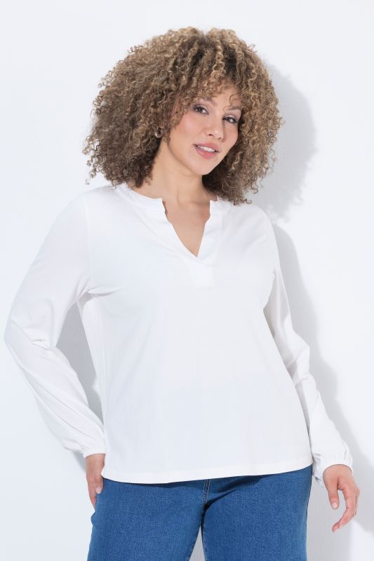 Modal Blend Split Neck Long Sleeve Blouse