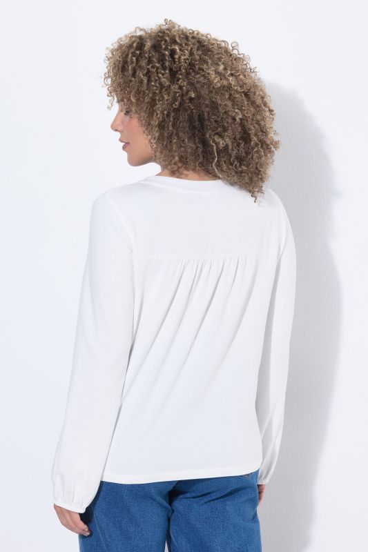 Modal Blend Split Neck Long Sleeve Blouse