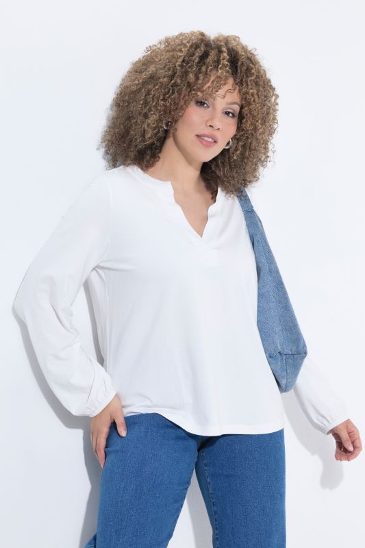 Modal Blend Split Neck Long Sleeve Blouse