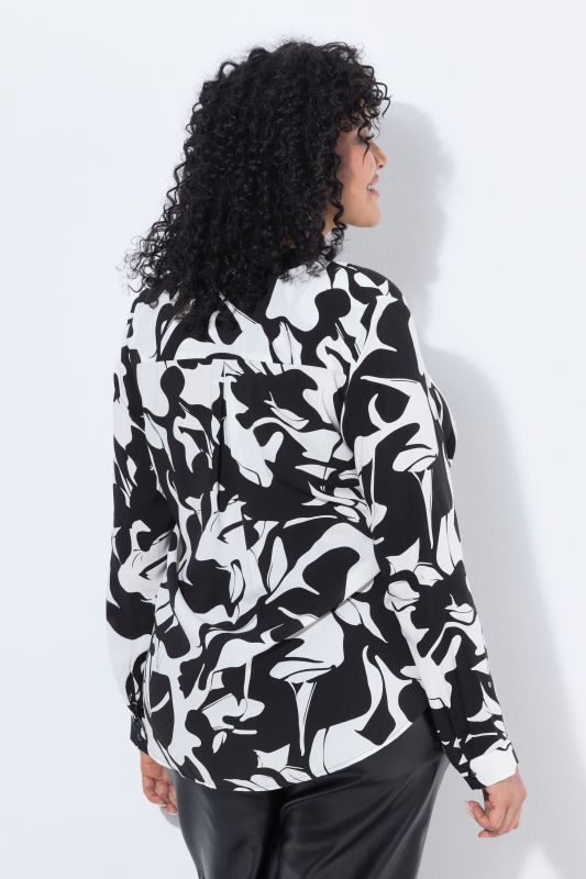 Abstract Print Long Sleeve Button-Down Blouse