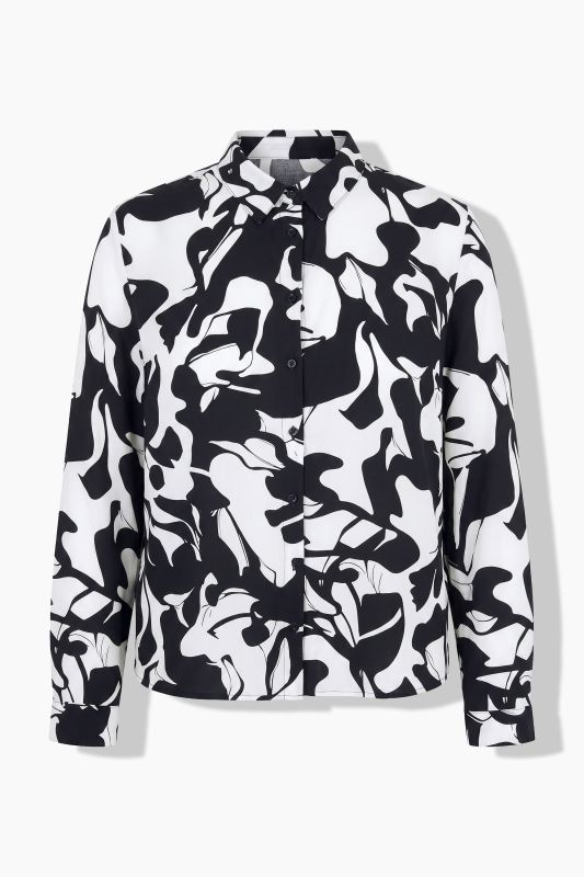 Abstract Print Long Sleeve Button-Down Blouse