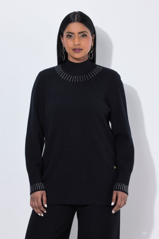 Rhinestone Studded Long Sleeve Turtleneck Sweater
